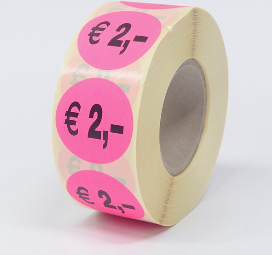 "2 euro" - Prijs stickers op rol - 1000 etiketten - 35mm rond