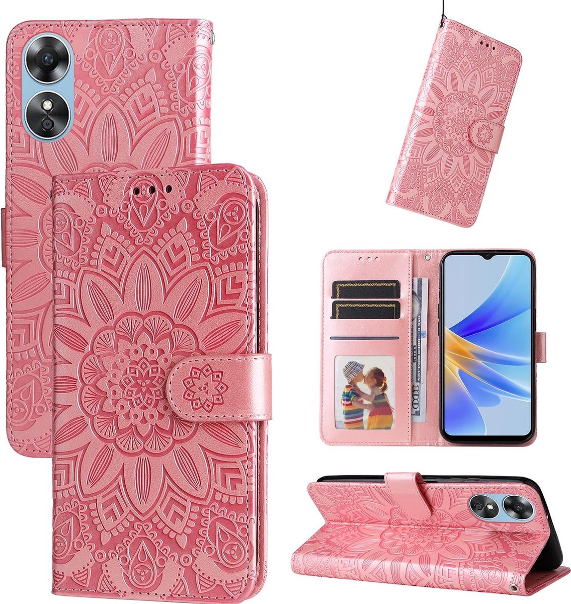Mobigear Telefoonhoesje geschikt voor OPPO A17 Hoesje | Mobigear Sunflower Bookcase Portemonnee | Pasjeshouder voor 3 Pasjes | Telefoonhoesje voor Pinpas / OV Kaart / Rijbewijs - Magenta