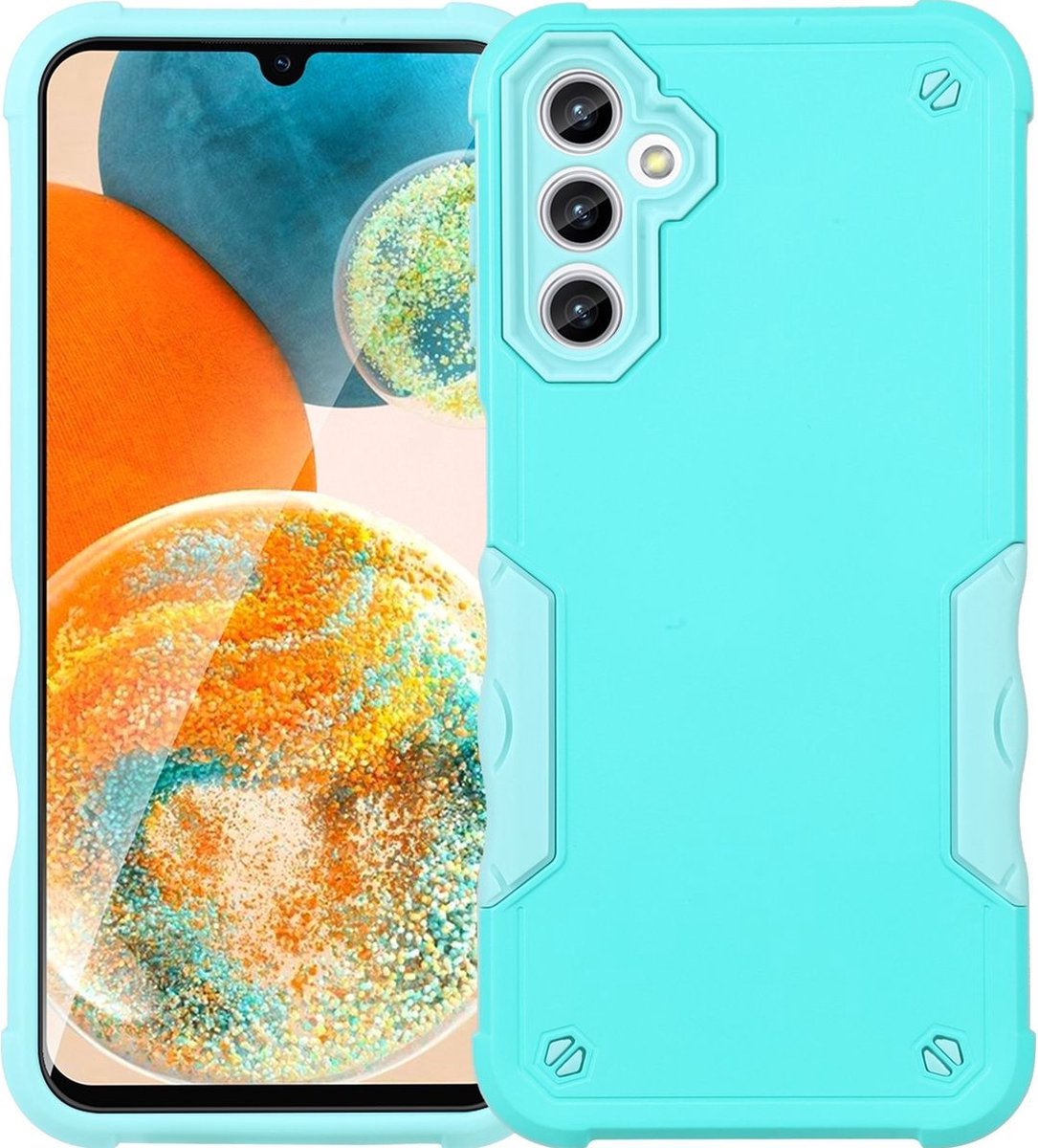 Mobigear Hoesje geschikt voor Samsung Galaxy A14 Telefoonhoesje Hardcase | Mobigear Non-slip Armor Backcover Shockproof | Schokbestendig Galaxy A14 Telefoonhoesje | Anti Shock Proof - Turquoise