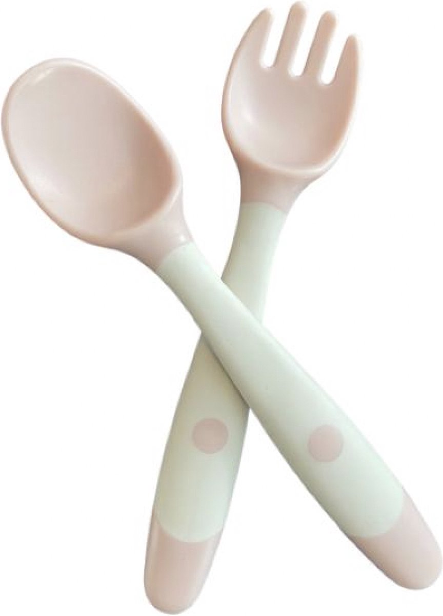 Goedkoopste Grannies - Yammie! - oefenbestek - baby - vorkje en lepel - buigzaam - siliconen - BPA-vrij - hygiënisch - roze