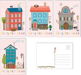 Set van 8 mooie ansichtkaarten - Happy New Home - Thema: Nieuwe woning en Verhuizing - Leuke Post