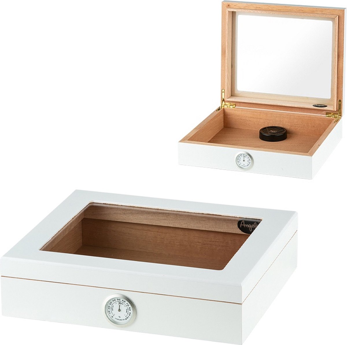 Angelo Humidor met Glazen Deksel Mat Wit 26 x 22 x 6,5cm (12 tot 20