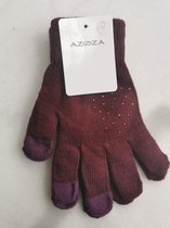 Bordeaux dameshandschoenen met bruine strass steentjes met touchscreen functie one size