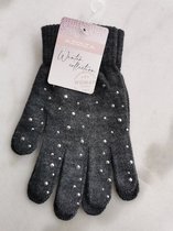 Donkergrijze dames handschoenen met strass steentjes one size