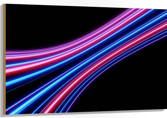 Hout - Cirkelvormige Roze, Paarse en Blauwe Neon Strepen - 120x80 cm - 9 mm dik - Foto op Hout (Met Ophangsysteem)