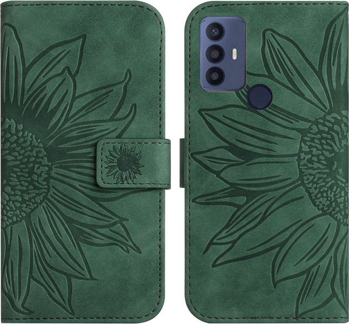 Mobigear Telefoonhoesje geschikt voor TCL 30 SE Hoesje | Mobigear Sunflower Bookcase Portemonnee | Pasjeshouder voor 3 Pasjes | Telefoonhoesje voor Pinpas / OV Kaart / Rijbewijs - Groen