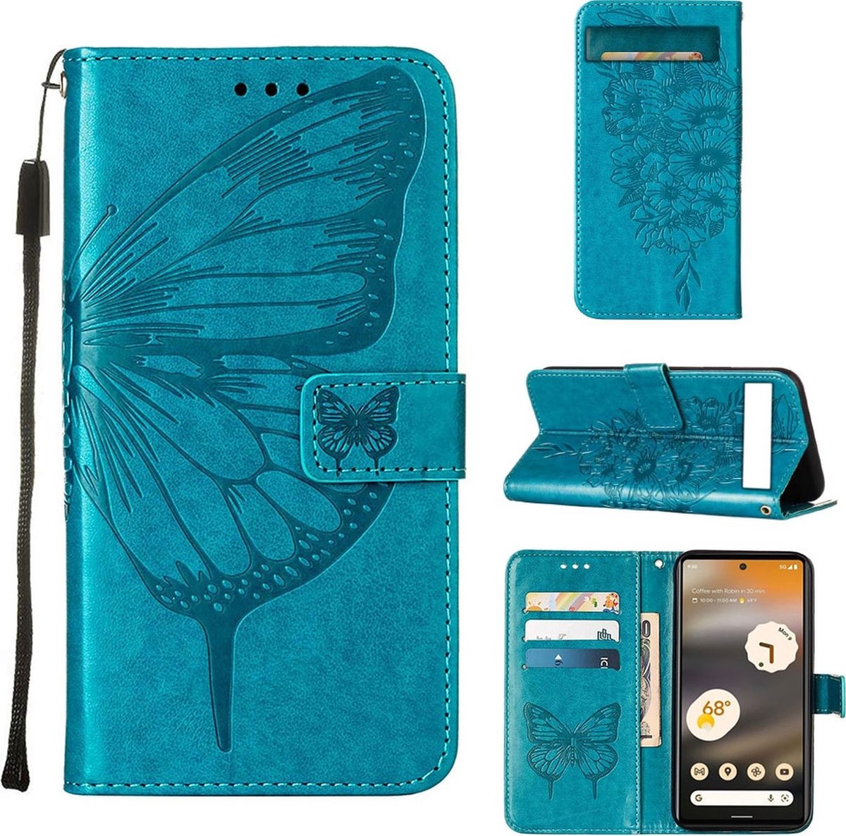 Mobigear Telefoonhoesje geschikt voor Google Pixel 7a Hoesje | Mobigear Butterfly Bookcase Portemonnee | Pasjeshouder voor 3 Pasjes | Telefoonhoesje voor Pinpas / OV Kaart / Rijbewijs - Blauw