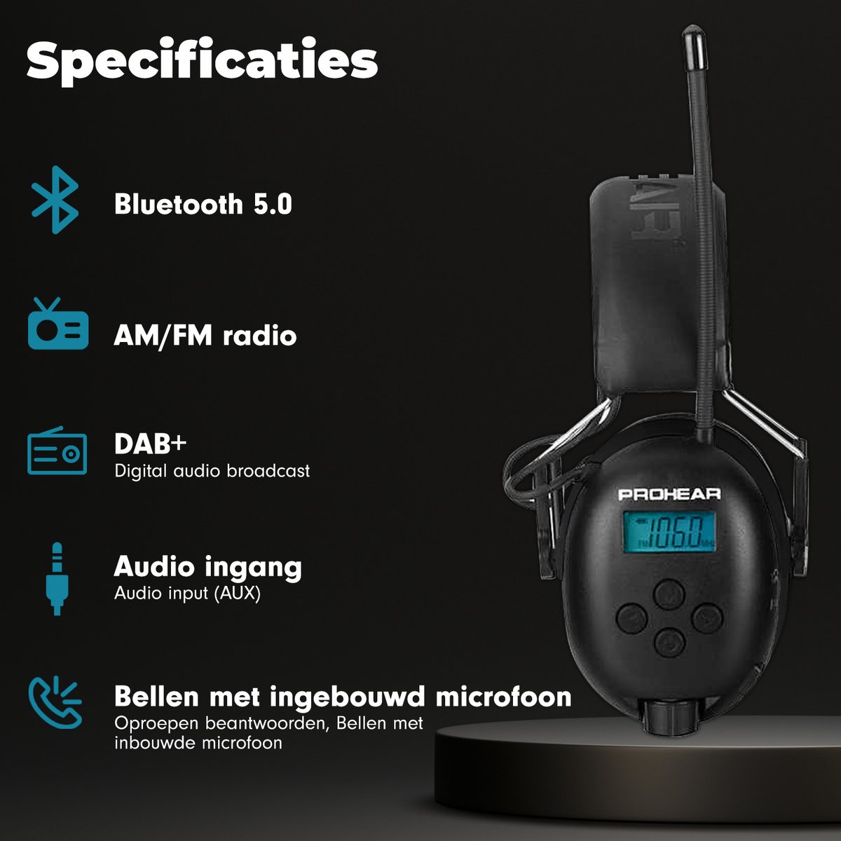 Prohea Oorkappen PROHEAR met DAB+ FM RADIO - oorbeschermers met BLUETOOTH ...