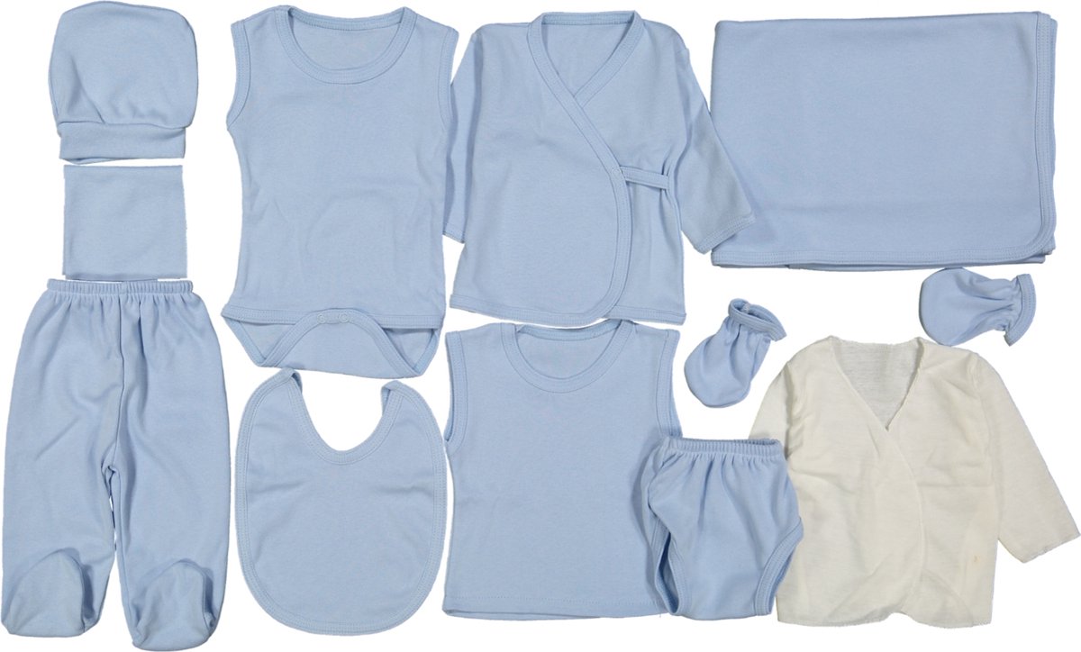baby set-new born set- inati- baby kleding- baby boy- maat 56-11 delige set-blauwe - Merkloos