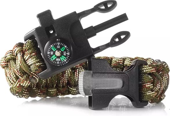 GEAR3000® - Survival Armband - Kampeer accessoire - Tactical Kit - 5-in-1 - Vuursteen - Kompas - Paracord - Alarmfluit