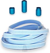 Agletless® Lichtblauw Platte Elastische Veters Zonder Strikken 6mm - Luxe Draaicapsule Snelsluiting - 1 Paar - Kinderen & Volwassenen | One-Size-Fits-All