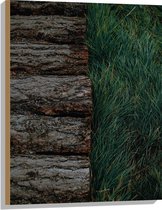 WallClassics - Hout - Houten Pad langs Grasveld - 60x80 cm - 12 mm dik - Foto op Hout (Met Ophangsysteem)