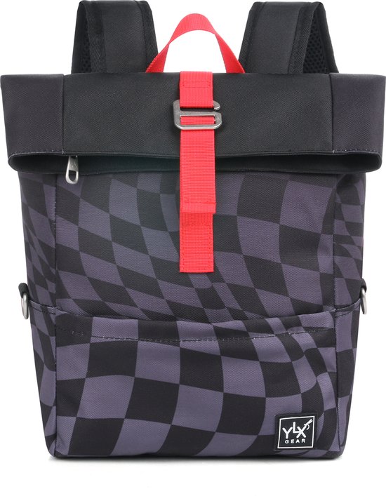 YLX Original Backpack Kids Dark Grey Black Wavy Checkered