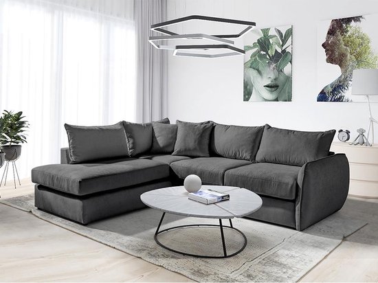Canapé d'angle XXL en tissu gris foncé - Angle gauche - VALONI L 275 cm ...