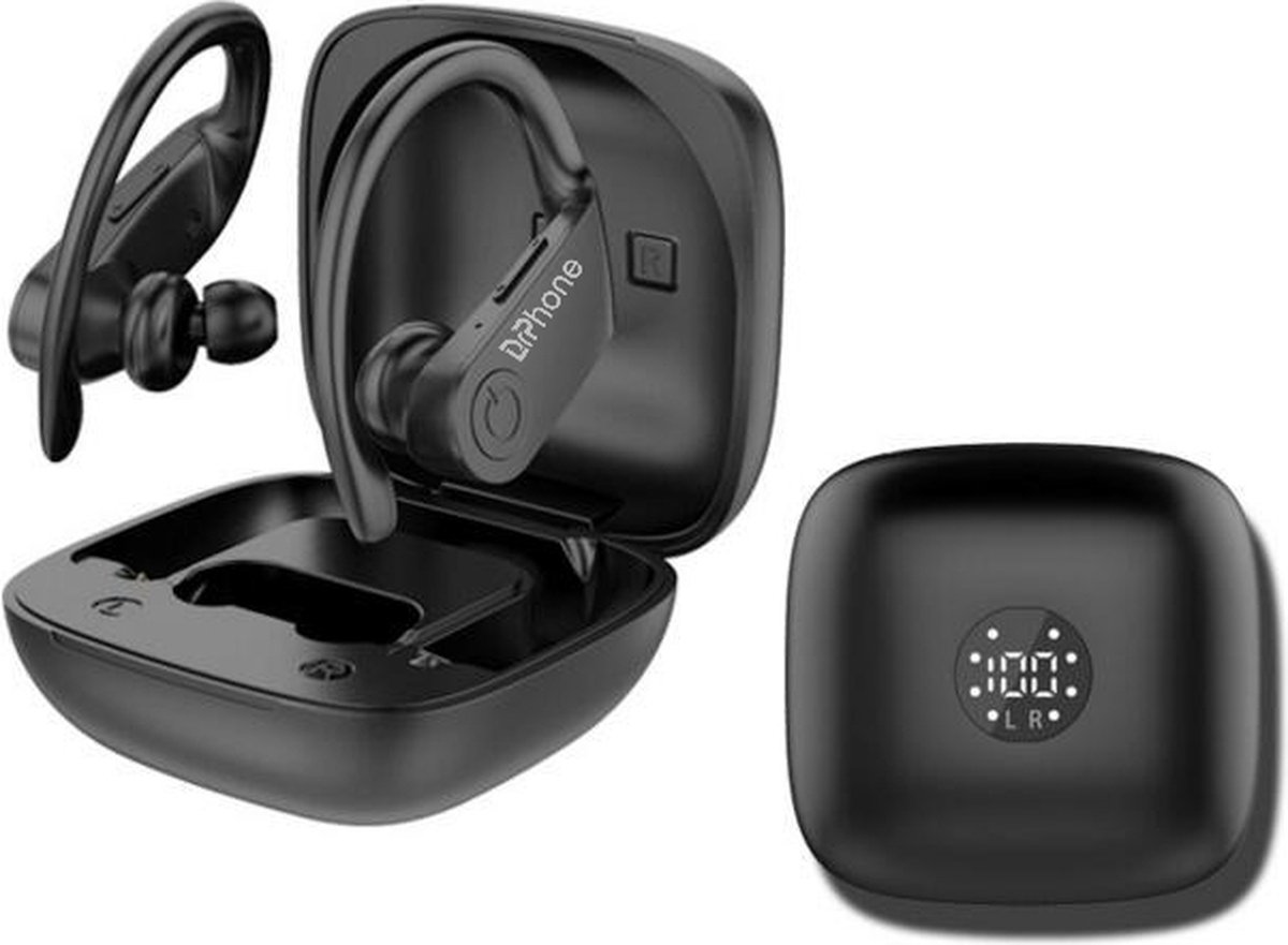 DrPhone T02 – Draadloze Oortjes - Wireless Earbuds – Bluetooth 5.0 – Ear-Hook Oordoppen - Draadloos – Zwart