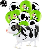 11 stuks ballonnen koeien - folieballon koe 60x27 cm + 10 ballonnen met print