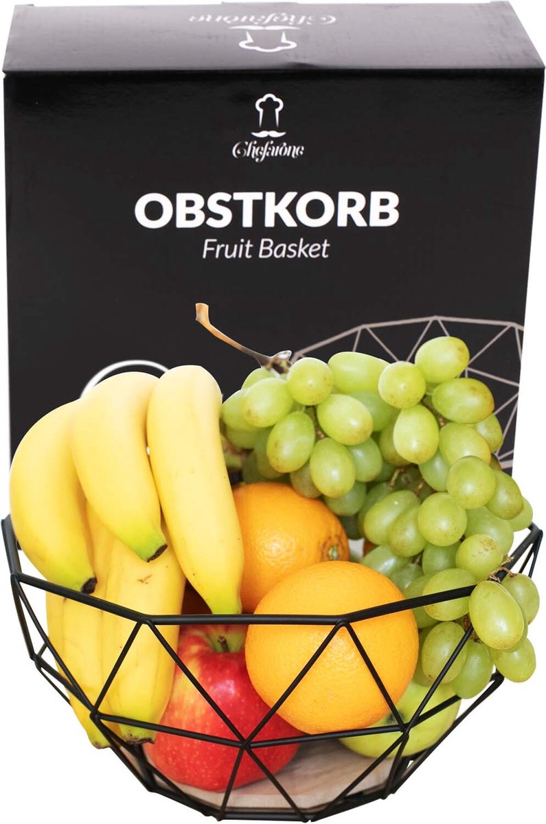 Chefarone Fruitmand Metaal Zwart - Moderne Ronde Fruitschaal - Decoratieve Multifunctionele Opbergmand Voor Keuken En Aanrecht - 26 x 26 x 12 cm