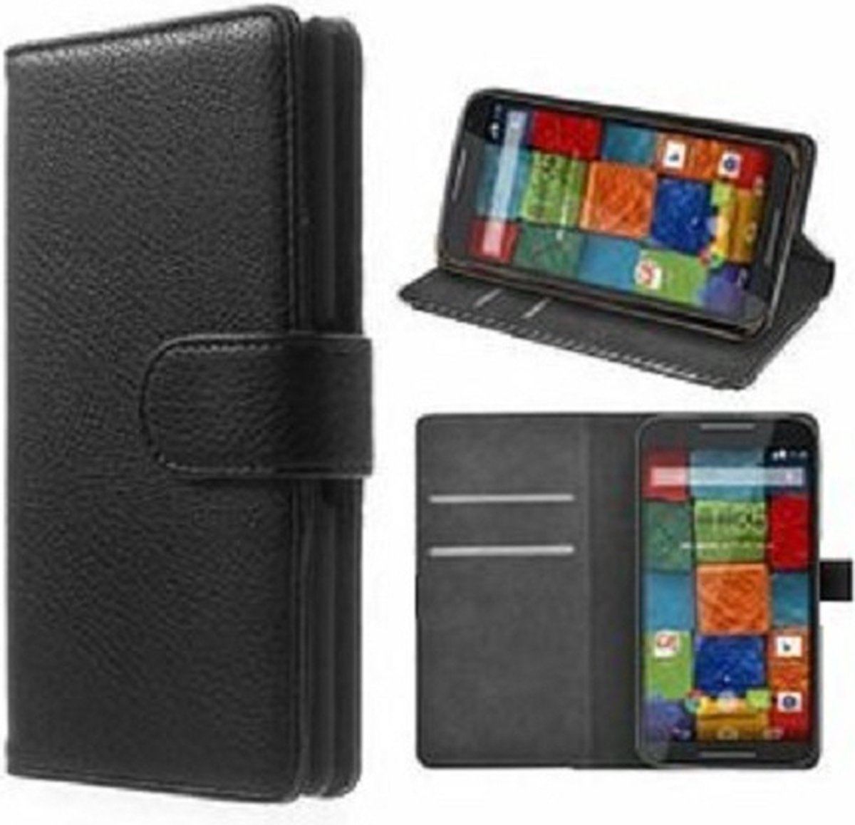 Motorola Moto X3 Hoesje Met Pasjeshouder Bookcase Zwart