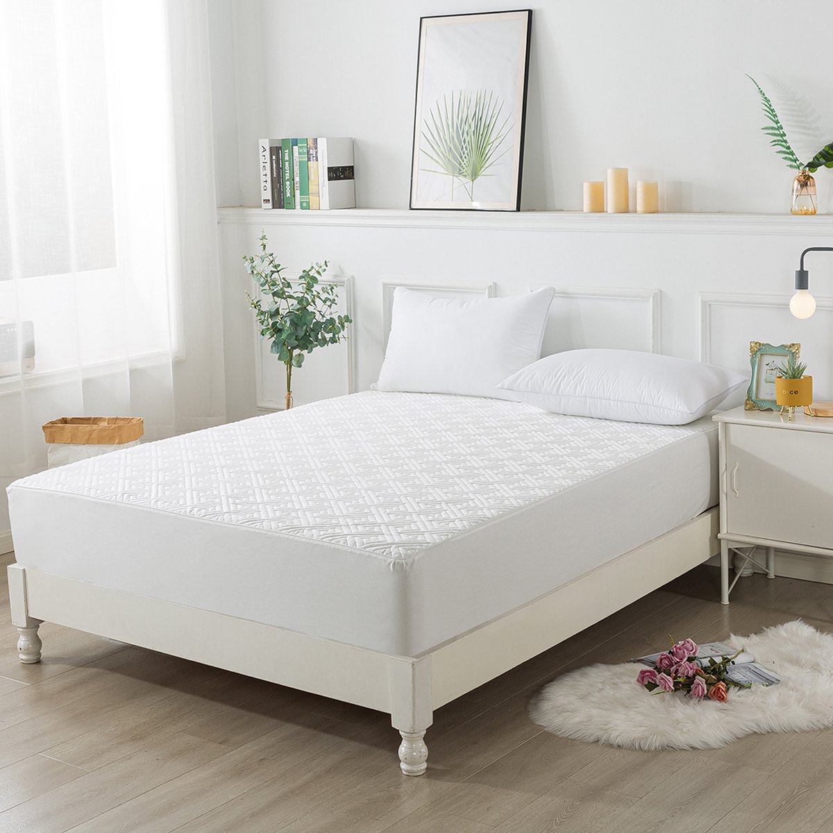Instap Warm /Hoogwaardige gewatteerde Hoeslaken 100% katoen hoeslaken tweepersoons Boxspring/matras 160x200x30cm-Wit