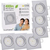 6x Lumare LED inbouwspot 4W 400 lumen IP44 alleen 27mm extra ondiepe inbouwdiepte LED lichtmodule vervangbare plafondspot AC 230V 120° plafondlamp inbouwspot warm wit zilver mat hoekig badkamer