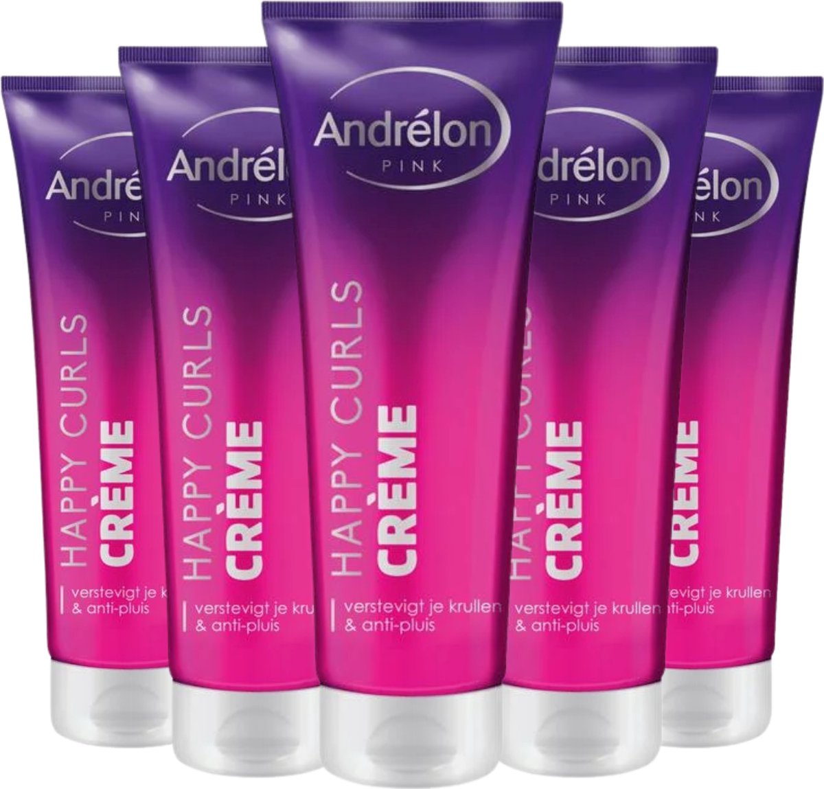 Andrélon Pink Happy Curls Haarcrème - Verstevigt je Krullen en Anti-Pluis - 5 x 125 ml