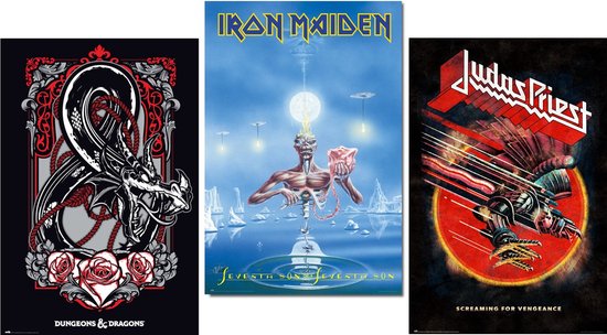 Muziek posters - Set van drie posters - Judas Priest - Iron Maiden - Dungeons & Dragons - 61 x 91.5 cm