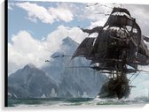 WallClassics - Toile - Montagnes avec Bateau Pirate - 100x75 cm Tableau sur Toile (Décoration murale sur Toile)