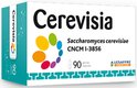 Doosje "Cerevisia" 90 capsules. Wit met gekleurde cirkel en "Lesaffre".
