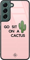 Casimoda® hoesje - Geschikt voor Samsung Galaxy S22+ - Go Sit On A Cactus - Luxe Hard Case Zwart - Backcover telefoonhoesje - Roze