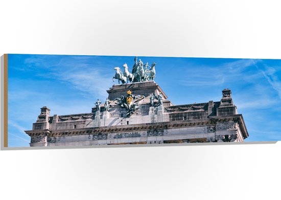 WallClassics - Hout - Monument in Brussel met Bloemen - 150x50 cm - 9 mm dik - Foto op Hout (Met Ophangsysteem)