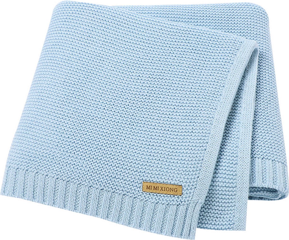 IL BAMBINI - Baby deken - Ledikant deken - Basic knit - Katoen - 115 x 80 cm - Baby Blue