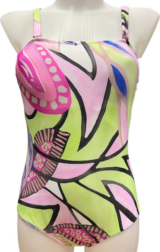 Badpak- Zwempak- Bikini pak- Fashion Badmode 789- Lichtgroen met roze kleurendetails- Maat 36