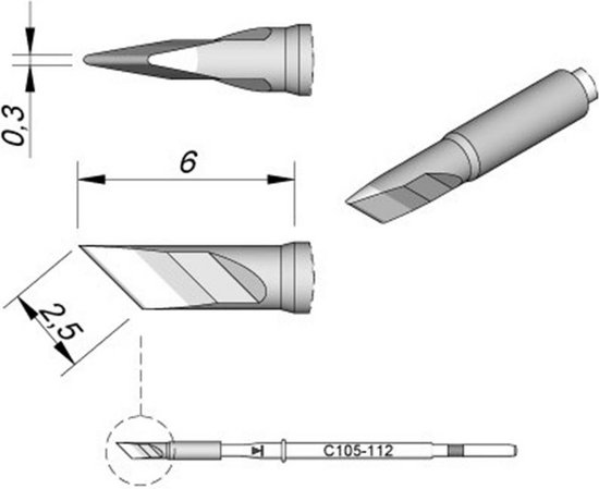 Foto: Jbc tools c105112 soldeerpunt mesvorm recht grootte soldeerpunt 0 3 mm lengte soldeerpunt 6 mm inhoud 1 stuk s 