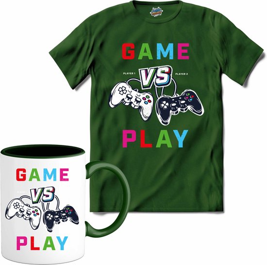Game Vs Play | Gamen - Hobby - Controller - T-Shirt met mok - Unisex - Bottle Groen - Maat L