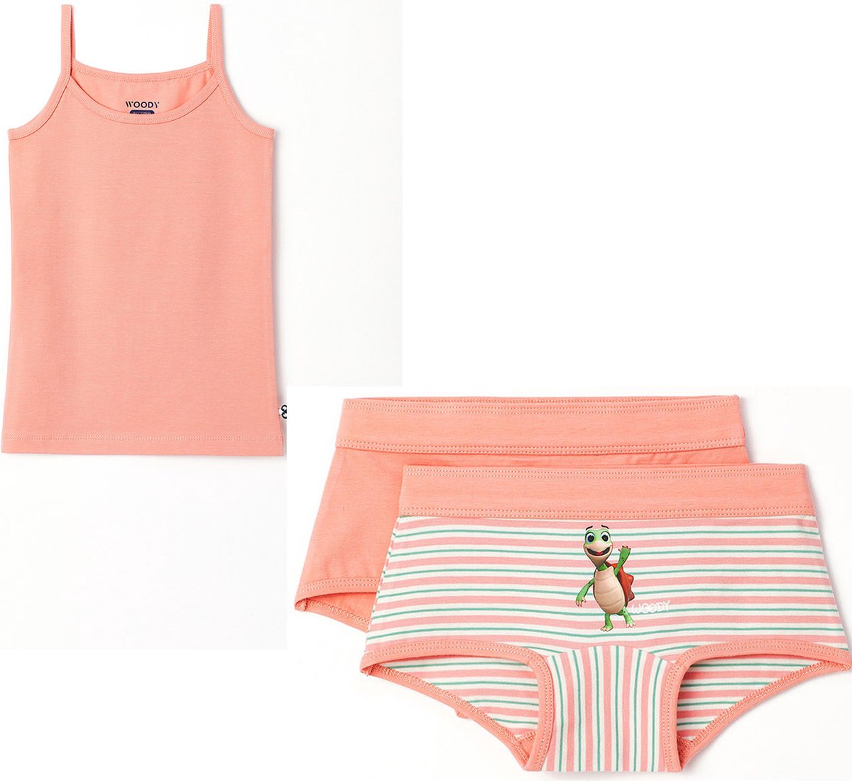 Woody ondergoed set meisjes - schildpad - roze - 1 hemdje en 2 boxers - maat 128