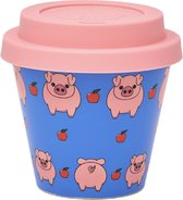 Quy Cup - 90ml Ecologische Reis Beker - Espressobeker “Pig” met Rose Siliconen deksel