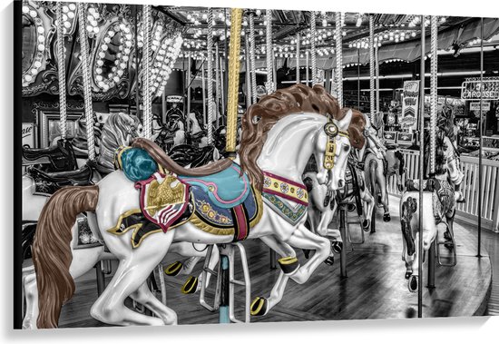 Canvas - Sierlijk Paard in Carrousel - 120x80 cm Foto op Canvas Schilderij (Wanddecoratie op Canvas)
