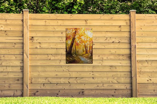Tableau de jardin Tableau - Automne - Forêt - Peinture à l'huile - 60x80 cm - Affiche de jardin - Toile de jardin - Affiche d'extérieur