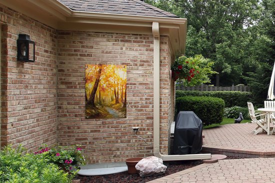 Tableau de jardin Tableau - Automne - Forêt - Peinture à l'huile - 60x80 cm - Affiche de jardin - Toile de jardin - Affiche d'extérieur