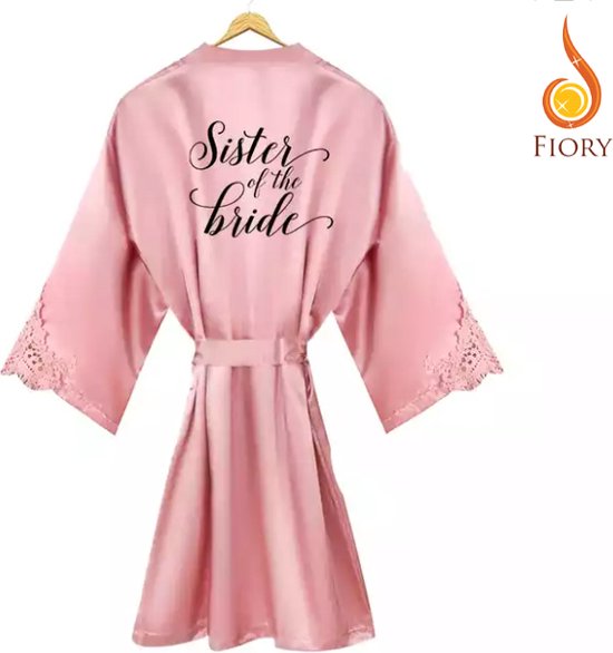 Fiory Kimono Sister of the Bride | Badjas Zus Bruid| Kimono Sister Bruid| Kimono Opdruk| Vrijgezellenfeest |Trouwen| Roze | S/M