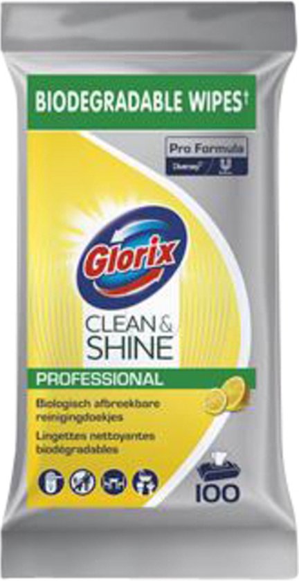 Foto: Reinigingsdoekjes glorix pf clean en shine bio pak a 100 vel