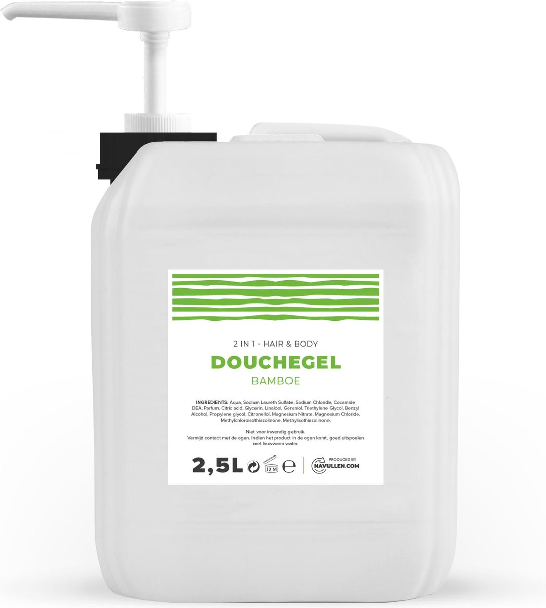 Douchegel - Bamboe - 2,5 Liter - Jerrycan - Met pomp - Hair & Body - Navulling – Navullen