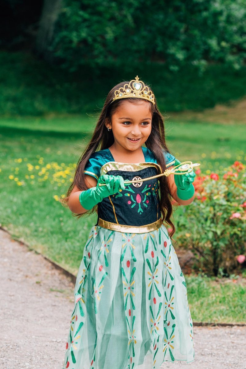 Frozen prinsessenjurk- Anna groene verkleedjurk - Het Betere Merk - maat 134/140 - Verkleedkleren Meisje- Tiara - Kroon - Vlechtjes — afbeelding 5