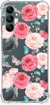 Telefoonhoesje Geschikt voor Samsung Galaxy A14 5G Silicone Case met transparante rand Butterfly Roses