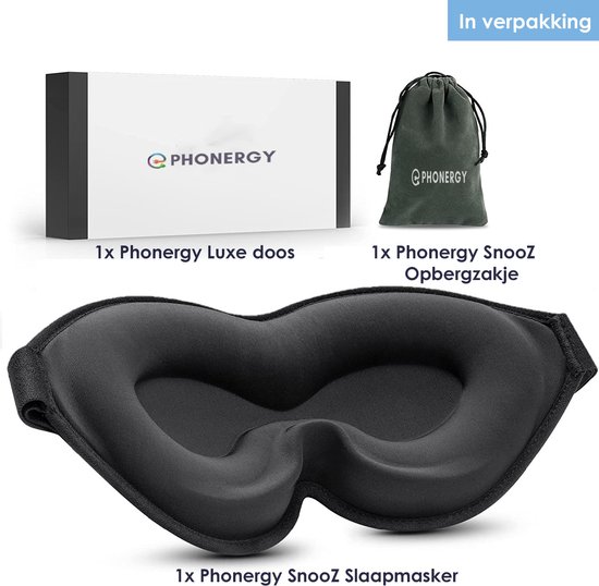 Phonergy SnooZ- Slaapmasker- Slaapmasker bluetooth- Oogmasker - Biologisch- 3D Ergonomisch- Eco Traagschuim- 100% Verduisterend- Handgemaakt- Zwart