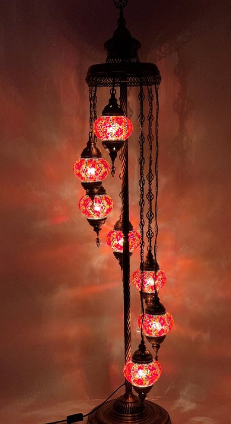 Lampe Turque - Lampadaire - Lampe Mosaïque - Lampe Marocaine - Lampe Orientale - ZENIQUE - Authentique - Handgemaakt - Rouge - 7 ampoules