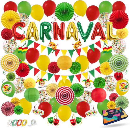 Fissaly® 86 Pièces Carnaval Décoration Décoration Rouge, Jaune & Vert -  Party Pack... | bol.com