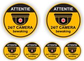 Attentie camera bewaking sticker set van 6 stuks, duidelijk herkenbare stickers.