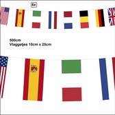 6x Vlaggenlijn landen papier 500cm - vlaggetjes 10cm x 25cm - thema feest party land versiering fun