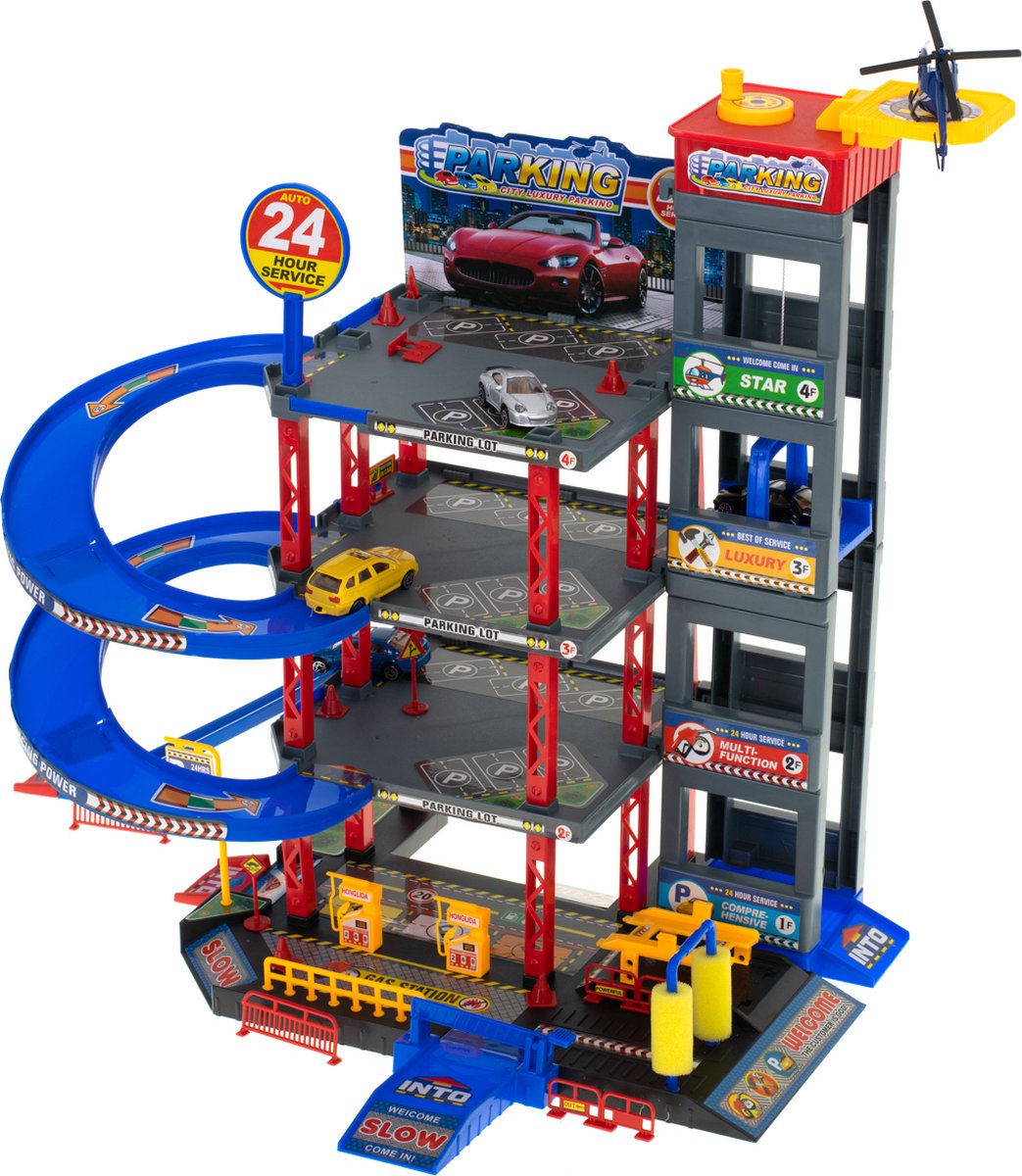 Parking 5 Étages Pour Enfants – Garage Avec Ascenseur Électronique, Lumière Et Son – 69 Pièces Incluant 12 Voitures, 1 Hélicoptère – Cadeau 3-8 Ans